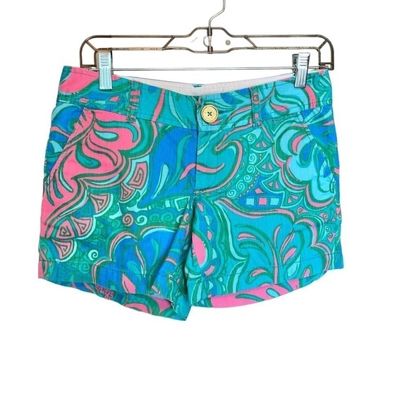 Lilly Pulitzer Pants - Lily Pulitzer Callahan Short 0 Blue Pink Tropical Leaf Summer